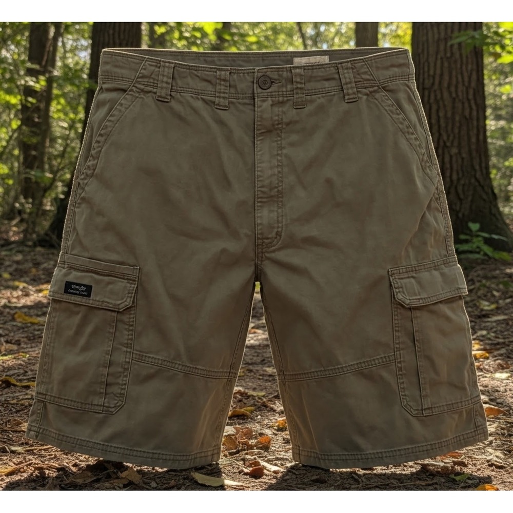 Wrangler Cargo Shorts Men's 46 Relaxed Fit Olive Green Cotton Stretch